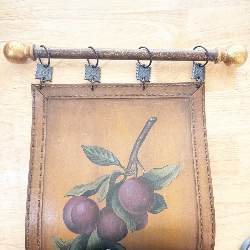 Vintage 4 Tier Fruit Botanical Wall Hanging Faux Leather 12x 68 Vertical Art - Picture 2 of 11